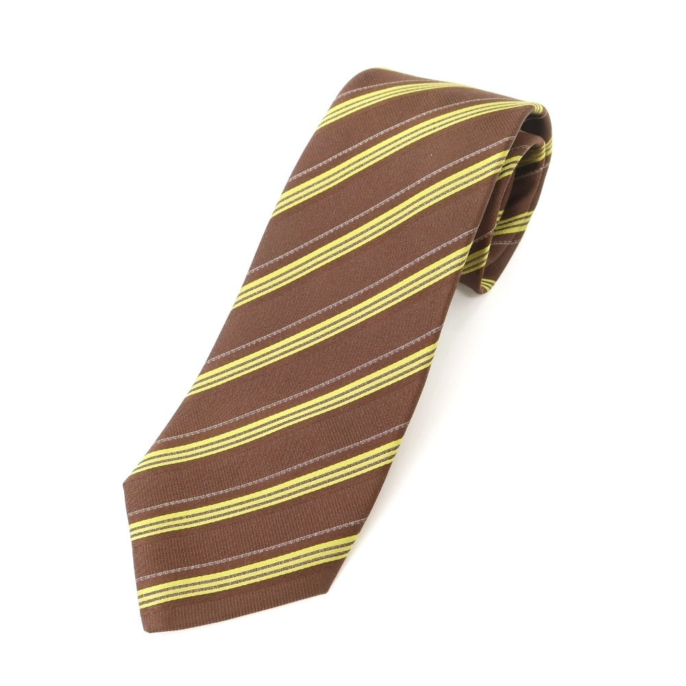 [Used] GIANNELLI Striped Quattro Pieghe Silk Tie Brown x Lime [BRW] [S/S/A/W] [Condition Rank A] [Men&