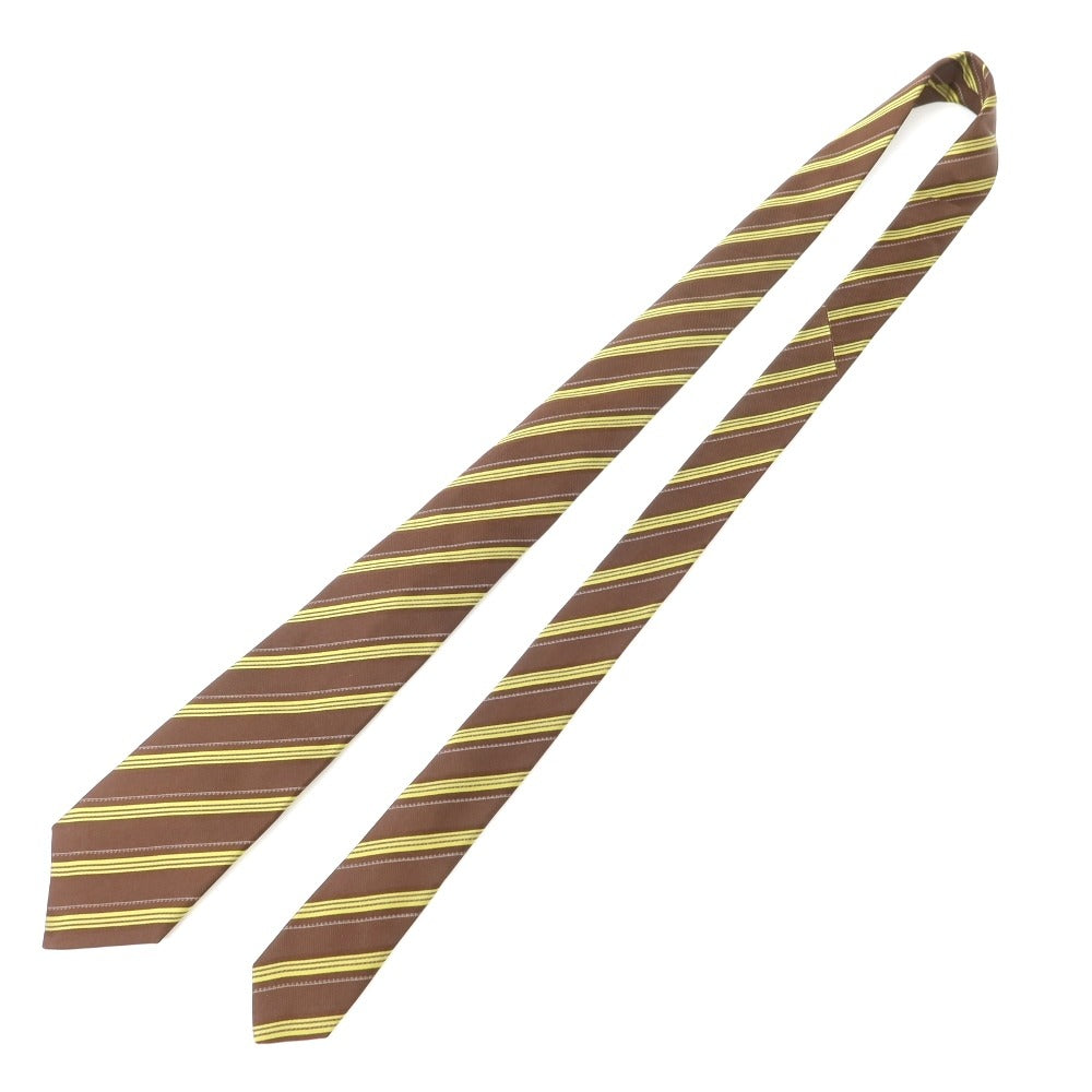 [Used] GIANNELLI Striped Quattro Pieghe Silk Tie Brown x Lime [BRW] [S/S/A/W] [Condition Rank A] [Men&