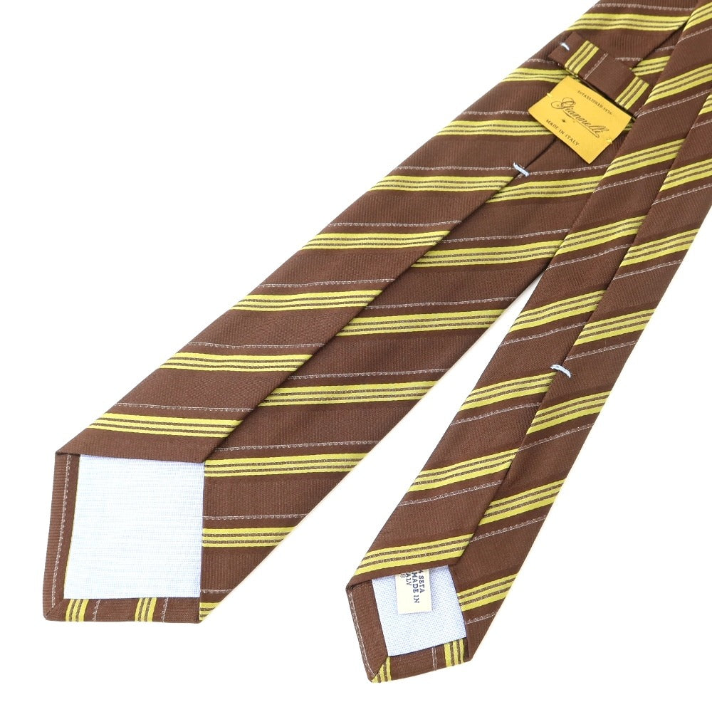 [Used] GIANNELLI Striped Quattro Pieghe Silk Tie Brown x Lime [BRW] [S/S/A/W] [Condition Rank A] [Men&