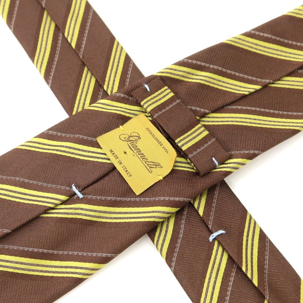 [Used] GIANNELLI Striped Quattro Pieghe Silk Tie Brown x Lime [BRW] [S/S/A/W] [Condition Rank A] [Men&