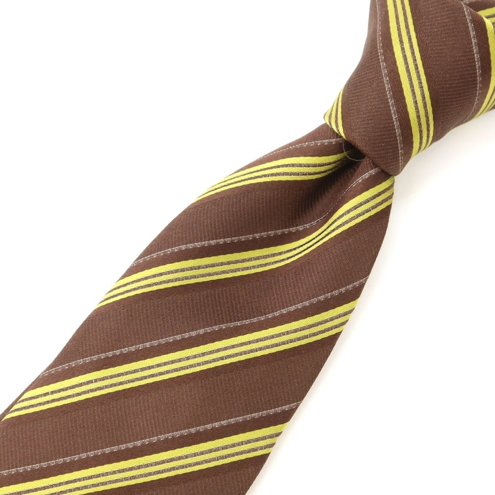 [Used] GIANNELLI Striped Quattro Pieghe Silk Tie Brown x Lime [BRW] [S/S/A/W] [Condition Rank A] [Men&