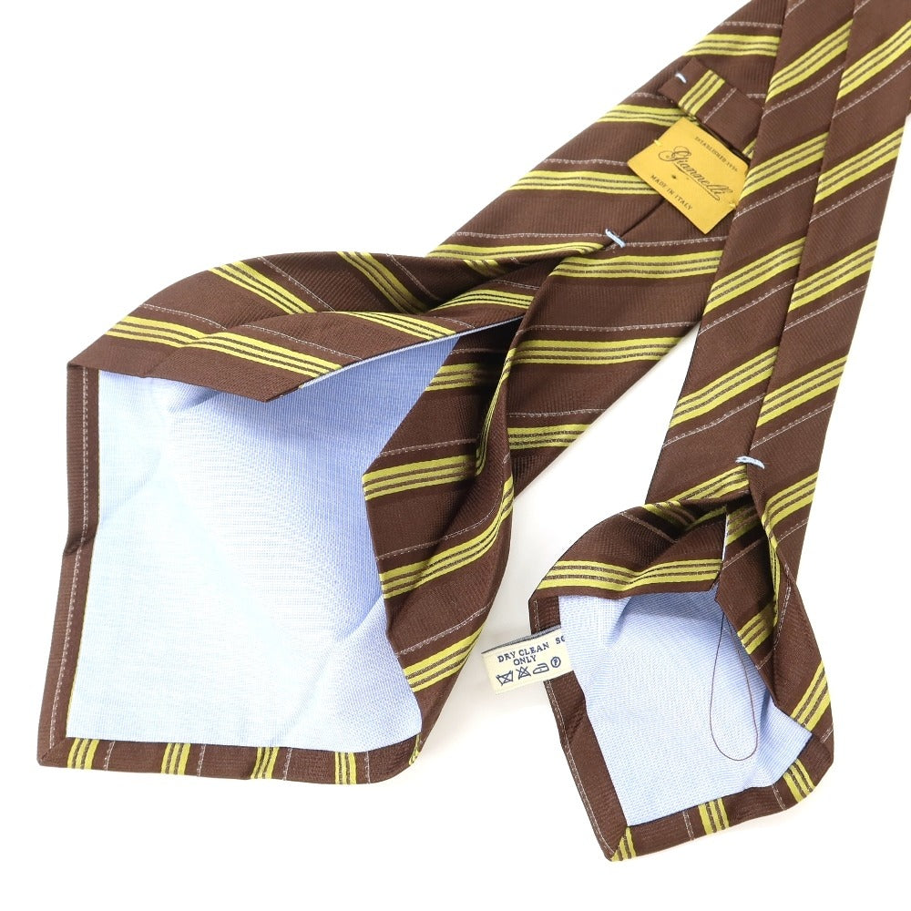 [Used] GIANNELLI Striped Quattro Pieghe Silk Tie Brown x Lime [BRW] [S/S/A/W] [Condition Rank A] [Men&