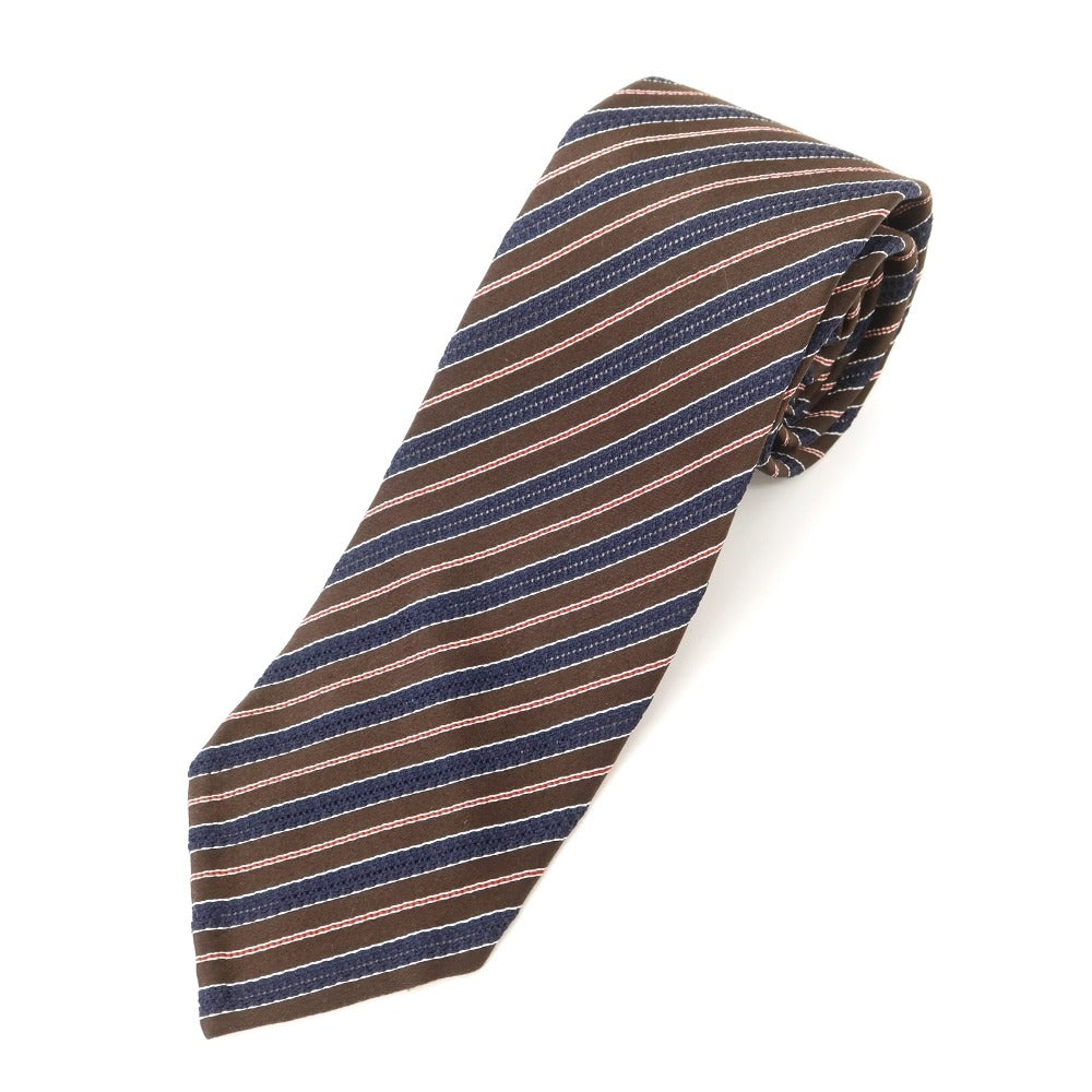 [Used] Franco Minucci striped 3-fold silk tie, brown x navy [BRW] [S/S/A/W] [Condition: B] [Men&