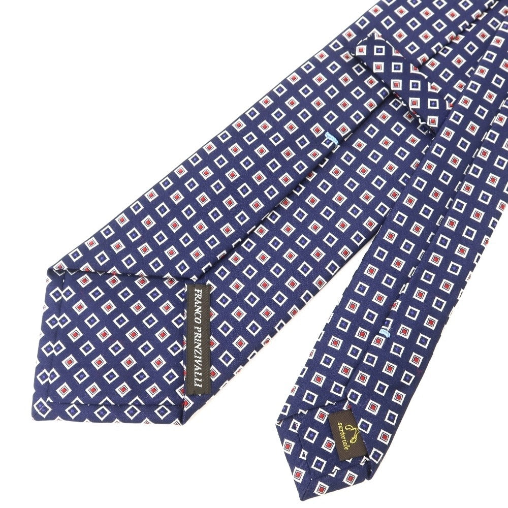 [Used] FRANCO PRINZIVALLI Small Pattern Tri-Fold Silk Tie Navy [NVY] [S/S/A/W] [Condition Rank B] ​​[Men&