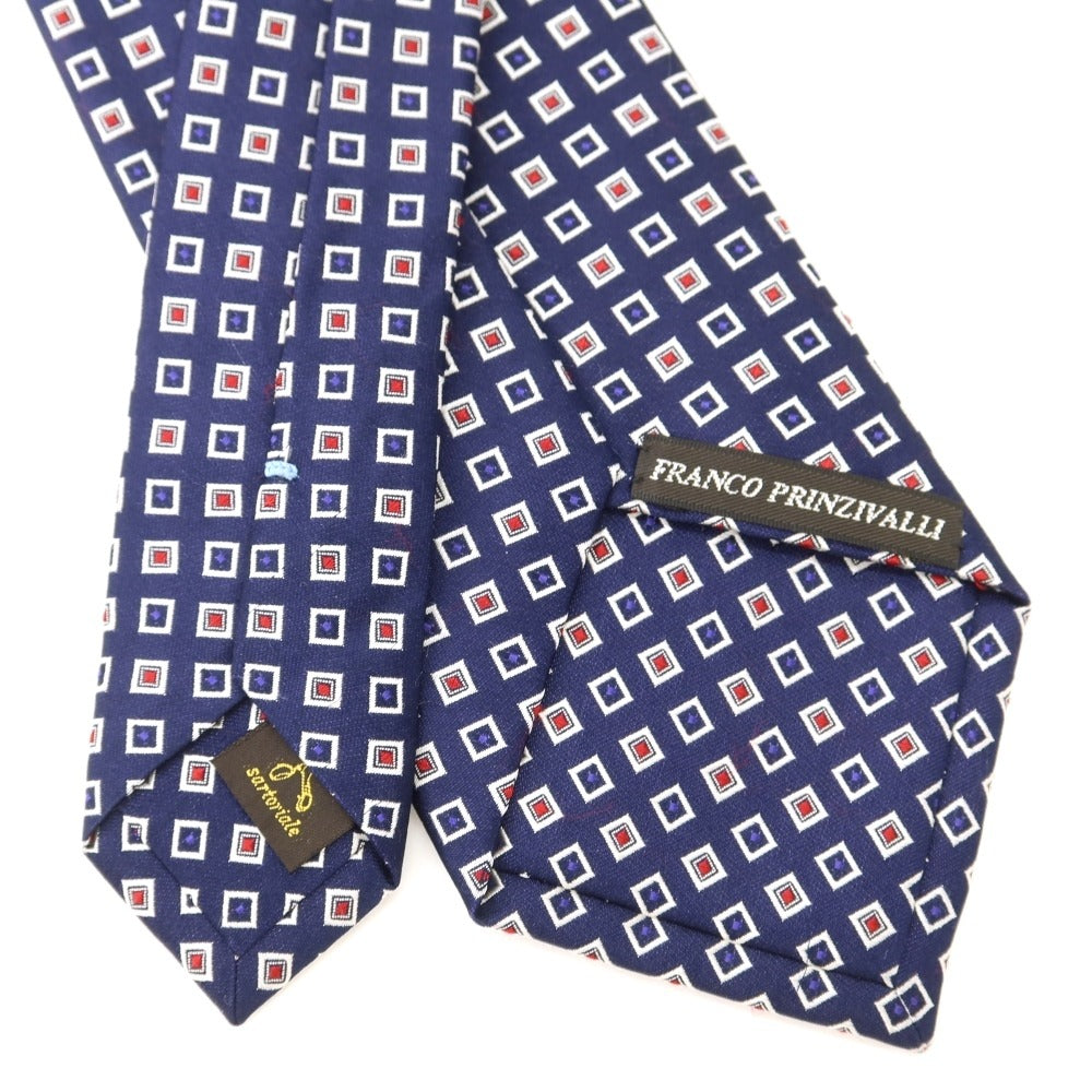 [Used] FRANCO PRINZIVALLI Small Pattern Tri-Fold Silk Tie Navy [NVY] [S/S/A/W] [Condition Rank B] ​​[Men&