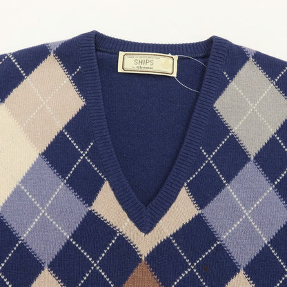[Used] SHIPS Wool Argyle V-neck Pullover Knit Light Navy [Size 44] [NVY] [A/W] [Condition Rank C] [Men&