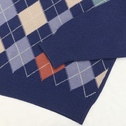 [Used] SHIPS Wool Argyle V-neck Pullover Knit Light Navy [Size 44] [NVY] [A/W] [Condition Rank C] [Men&