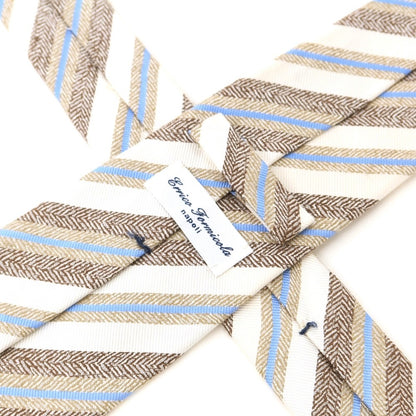 [Used] ERRICO FORMICOLA Striped 3-fold Silk Linen Tie Brown x White [BRW] [S/S] [Condition Rank B] [Men&