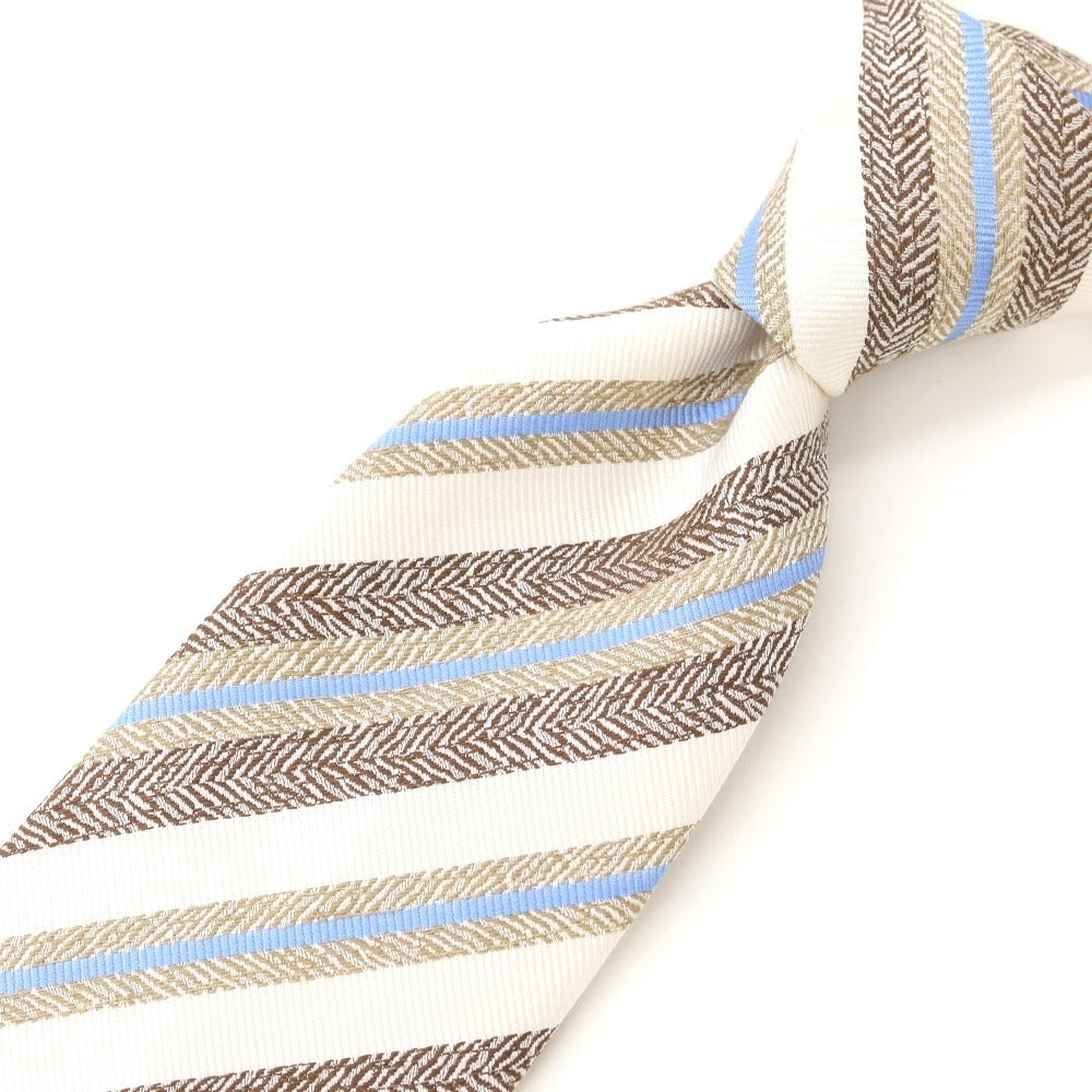 [Used] ERRICO FORMICOLA Striped 3-fold Silk Linen Tie Brown x White [BRW] [S/S] [Condition Rank B] [Men&