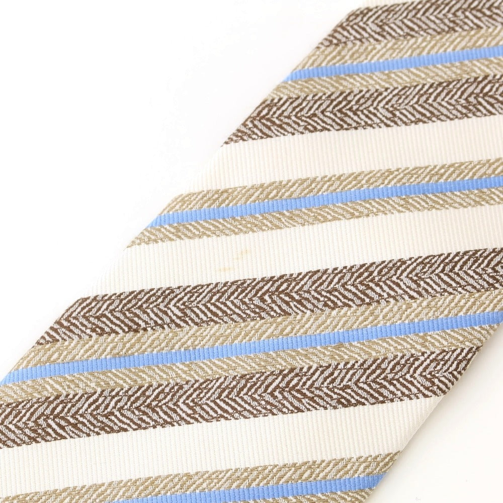 [Used] ERRICO FORMICOLA Striped 3-fold Silk Linen Tie Brown x White [BRW] [S/S] [Condition Rank B] [Men&