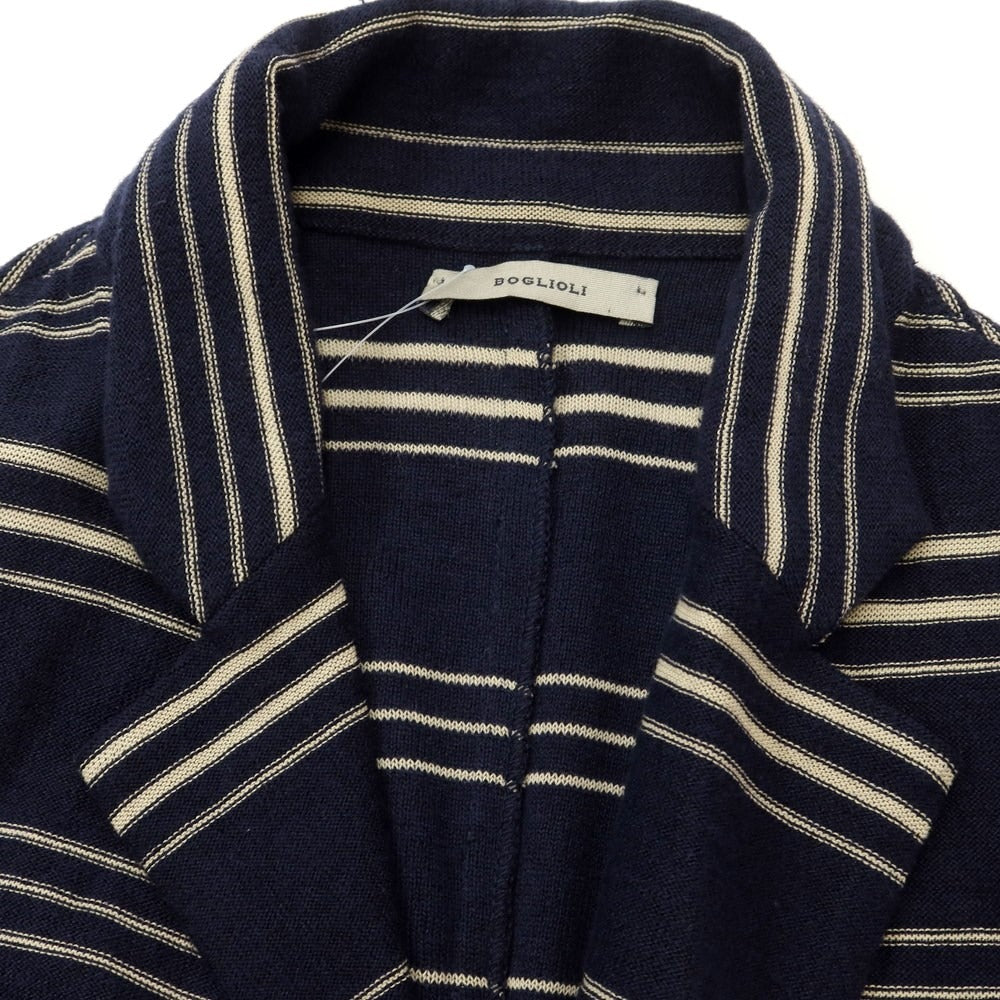 [Used] BOGLIOLI Linen Cotton Striped Knit Jacket Navy x White [Size M] [NVY] [S/S] [Condition Rank B] ​​[Men&
