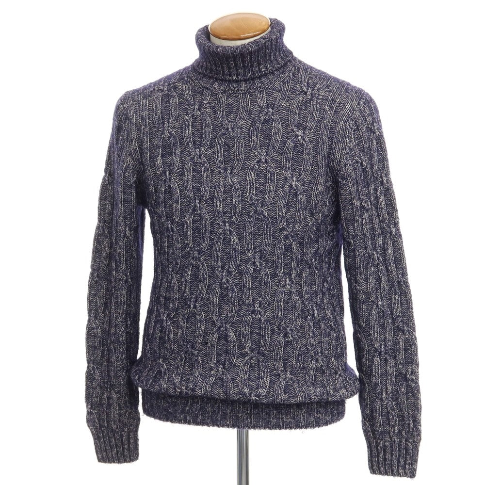 【中古】グランサッソ GRAN SASSO シルクウール タートルネック プルオーバーニット ネイビーxホワイト【サイズ46】【NVY】【A/W】【状態ランクB】【メンズ】【768983】