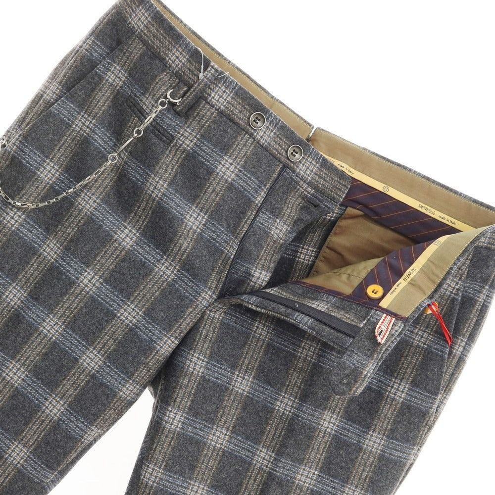 [New] SANTANIELLO Wool Check Casual Slacks Pants Gray x White [Size 50] [GRY] [A/W] [Condition Rank N] [Men&