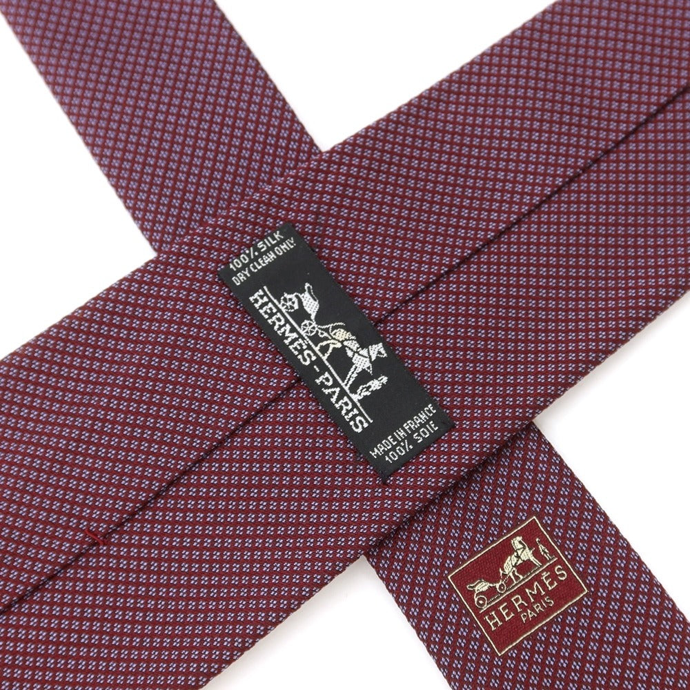 [Used] Hermes HERMES Patterned Tri-Fold Silk Tie Bordeaux x Light Blue [RED] [S/S/A/W] [Condition Rank D] [Men&