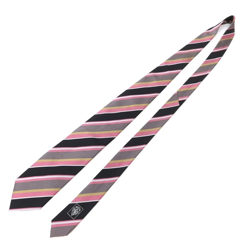 [Used] Gucci Striped Tri-Fold Silk Tie Black x Pink [BLK] [S/S/A/W] [Condition Rank C] [Men&