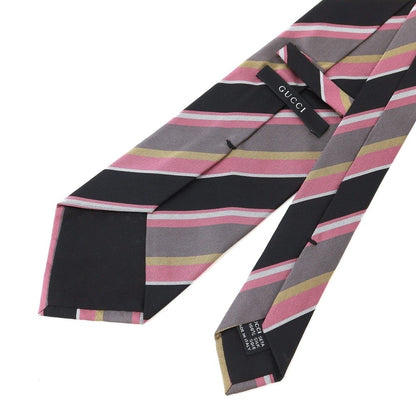 [Used] Gucci Striped Tri-Fold Silk Tie Black x Pink [BLK] [S/S/A/W] [Condition Rank C] [Men&