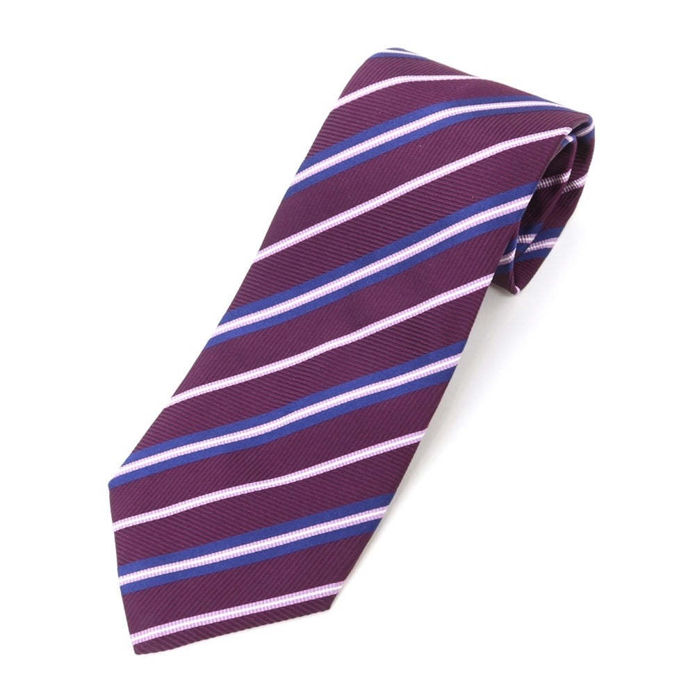 [Used] Salvatore Ferragamo Striped Tri-Fold Silk Tie Dark Purple x Lavender [PUP] [S/S/A/W] [Condition Rank C] [Men&