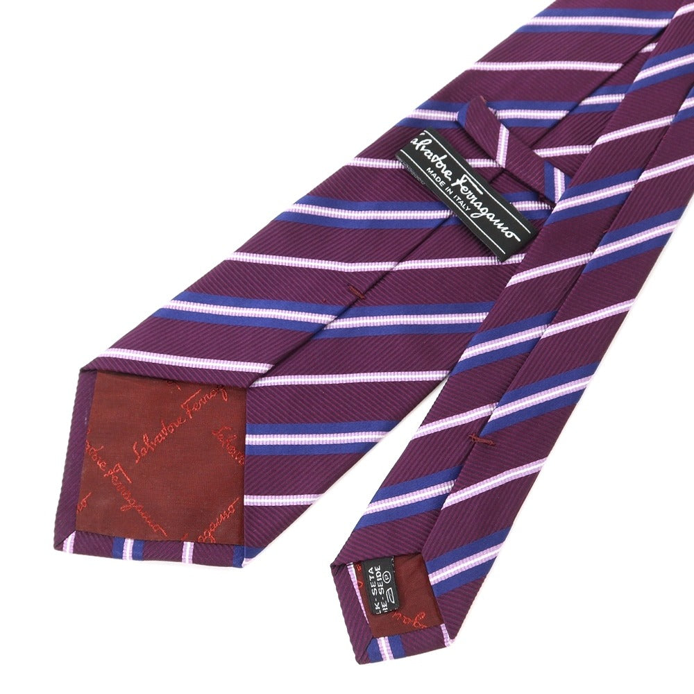 [Used] Salvatore Ferragamo Striped Tri-Fold Silk Tie Dark Purple x Lavender [PUP] [S/S/A/W] [Condition Rank C] [Men&