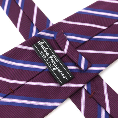 [Used] Salvatore Ferragamo Striped Tri-Fold Silk Tie Dark Purple x Lavender [PUP] [S/S/A/W] [Condition Rank C] [Men&