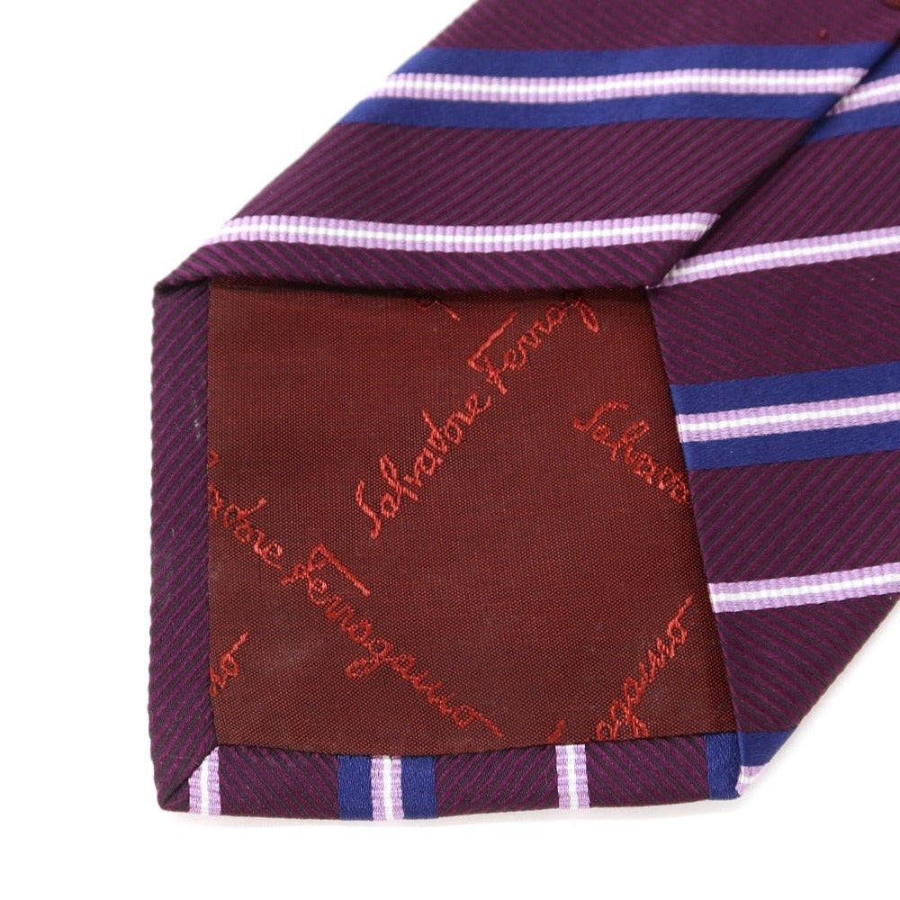 [Used] Salvatore Ferragamo Striped Tri-Fold Silk Tie Dark Purple x Lavender [PUP] [S/S/A/W] [Condition Rank C] [Men&