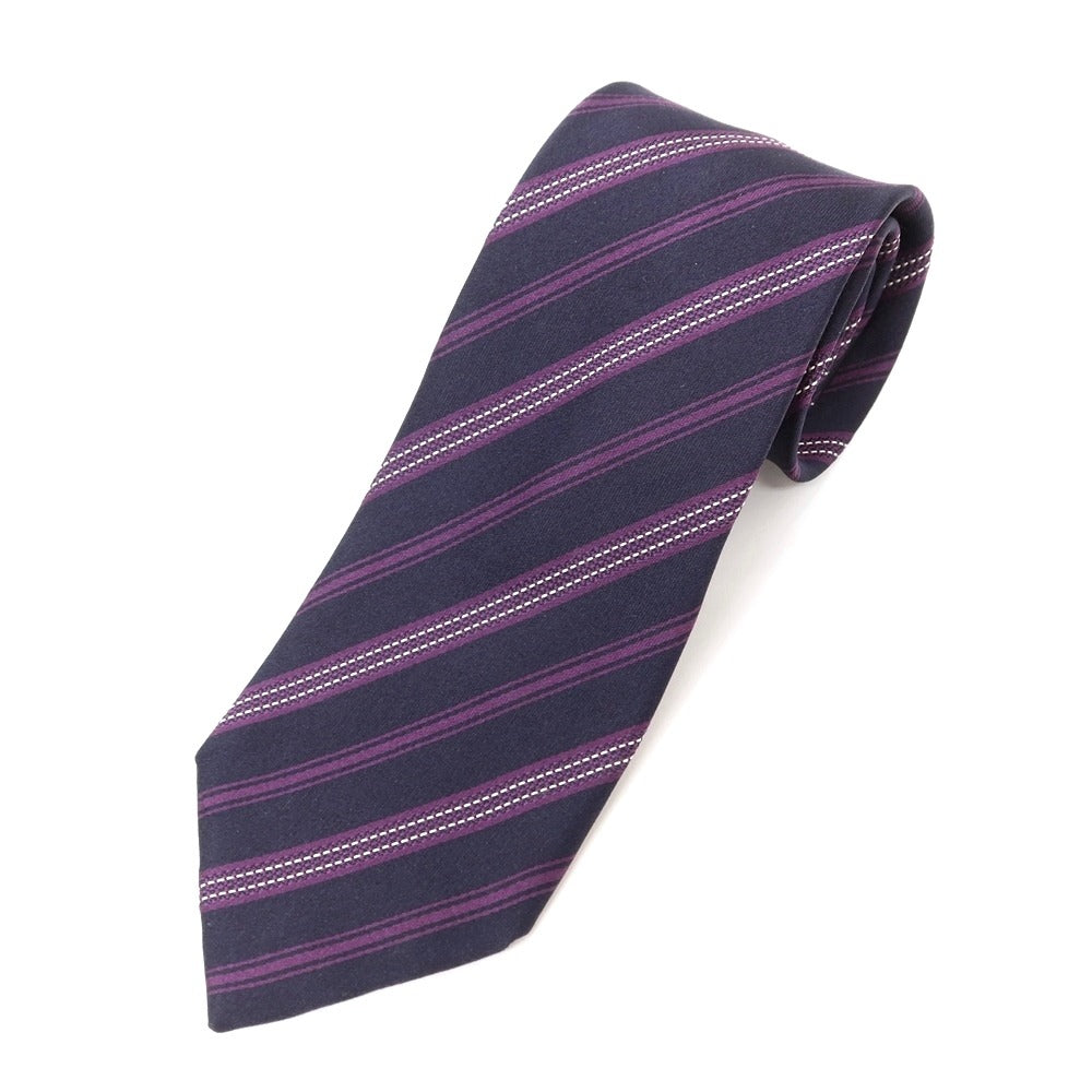 [Used] Ermenegildo Zegna Striped 3-fold silk tie, navy x purple [NVY] [S/S/A/W] [Condition: C] [Men&