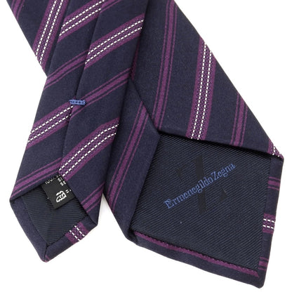 [Used] Ermenegildo Zegna Striped 3-fold silk tie, navy x purple [NVY] [S/S/A/W] [Condition: C] [Men&