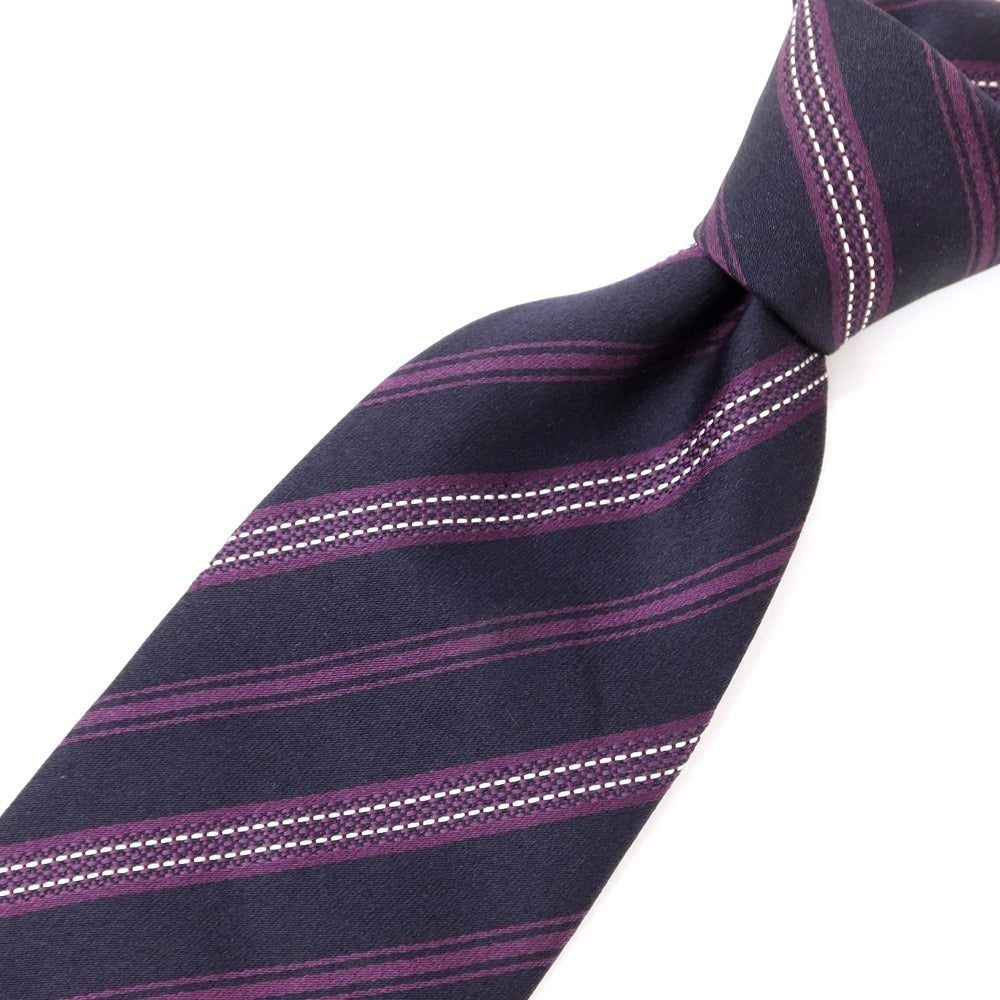 [Used] Ermenegildo Zegna Striped 3-fold silk tie, navy x purple [NVY] [S/S/A/W] [Condition: C] [Men&