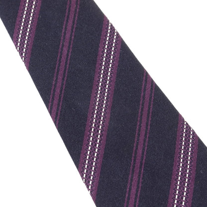 [Used] Ermenegildo Zegna Striped 3-fold silk tie, navy x purple [NVY] [S/S/A/W] [Condition: C] [Men&