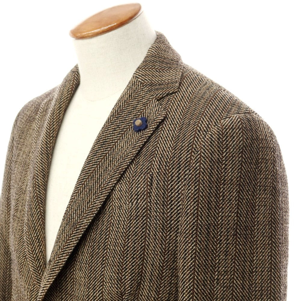 【中古】ラルディーニ LARDINI ツイーディーウール ヘリンボーン織 ジャケット ブラウンxベージュ【サイズ46】【BRW】【A/W】【状態ランクB】【メンズ】【768971】