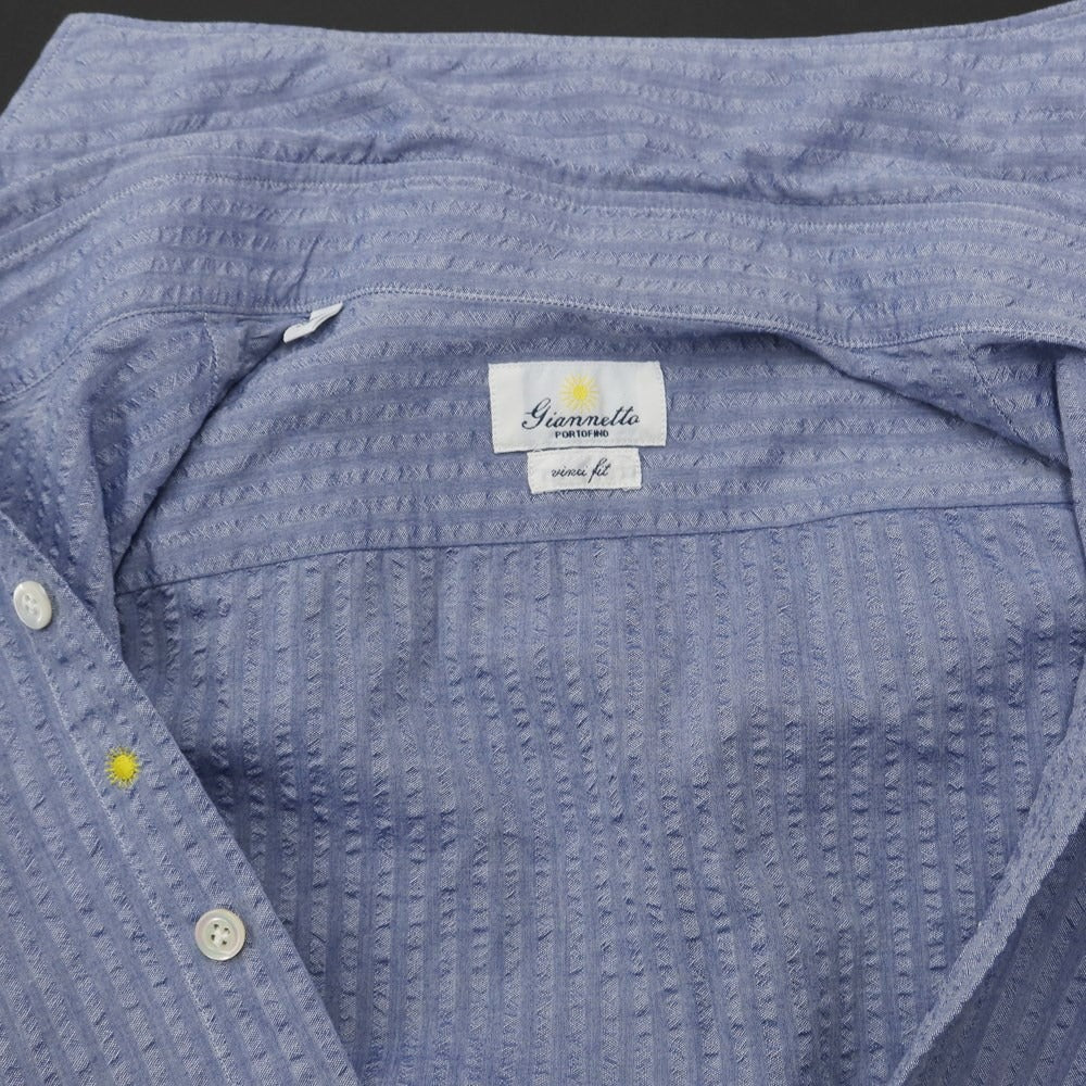 ジャンネット giannetto コットン ホリゾンタルカラー カジュアルシャツ ブルー系【サイズ38】【メンズ】