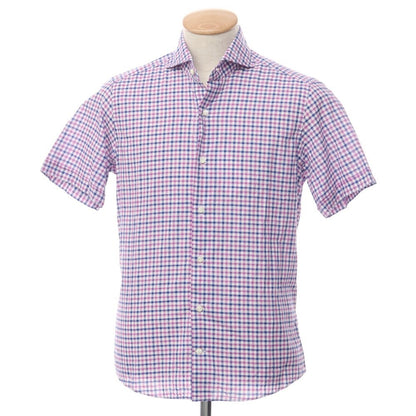 [Used] Sanfort Cotton Check Horizontal Collar Short Sleeve Shirt Purple x Navy [Size 38] [PUP] [S/S] [Condition Rank B] [Men&