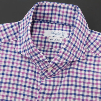 [Used] Sanfort Cotton Check Horizontal Collar Short Sleeve Shirt Purple x Navy [Size 38] [PUP] [S/S] [Condition Rank B] [Men&