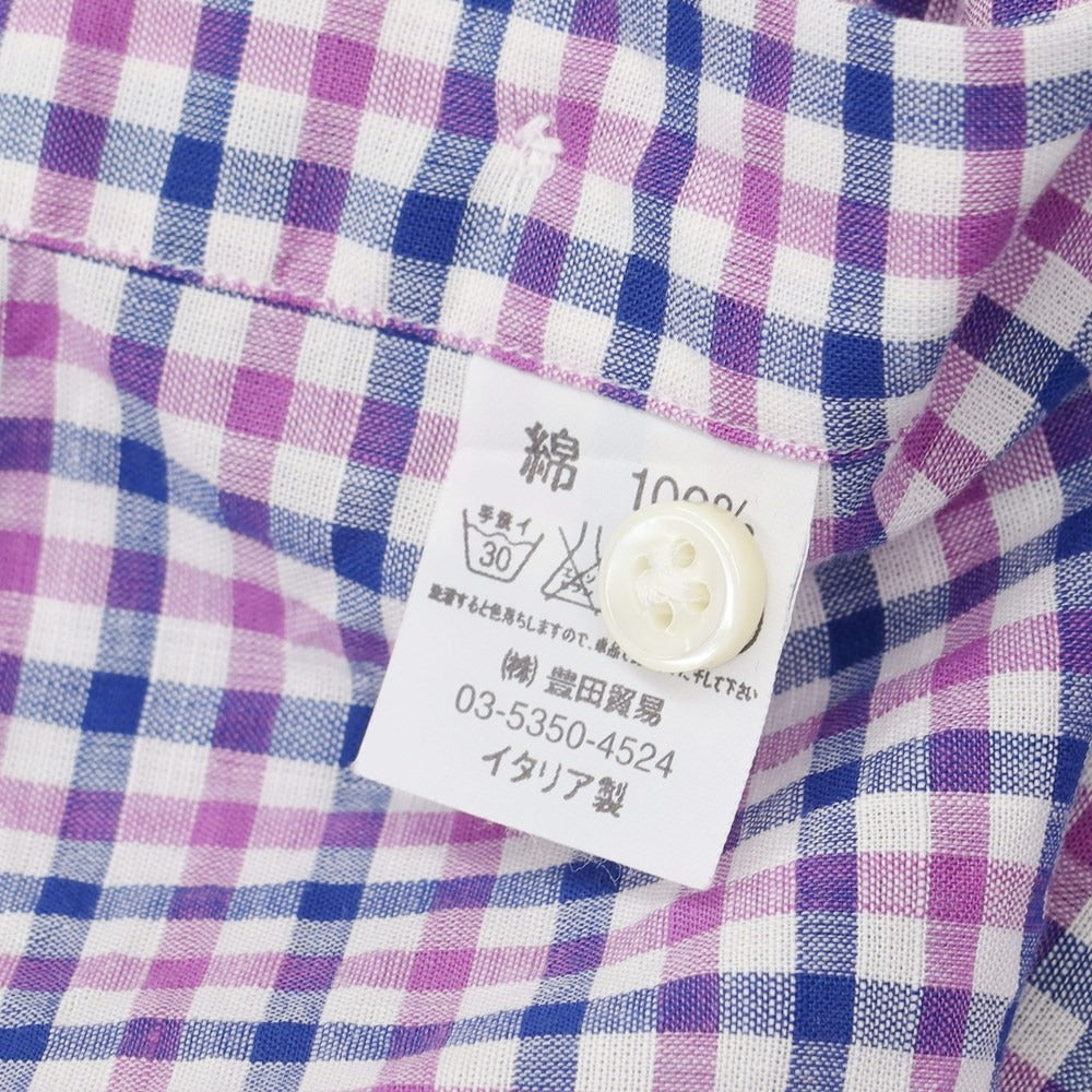 [Used] Sanfort Cotton Check Horizontal Collar Short Sleeve Shirt Purple x Navy [Size 38] [PUP] [S/S] [Condition Rank B] [Men&