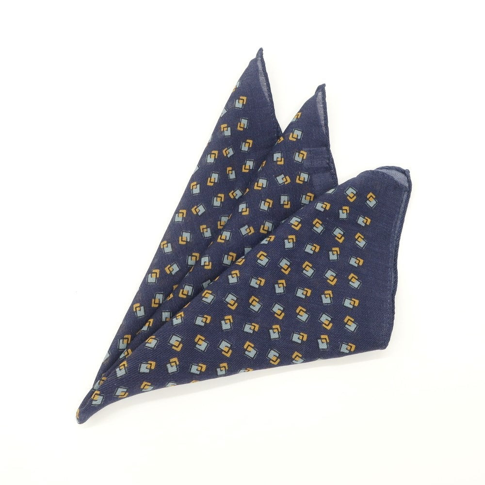 [Used] Nicky Wool Cotton Small Pattern Pocket Square Navy x Mustard [NVY] [S/S/A/W] [Condition Rank B] ​​[Men&