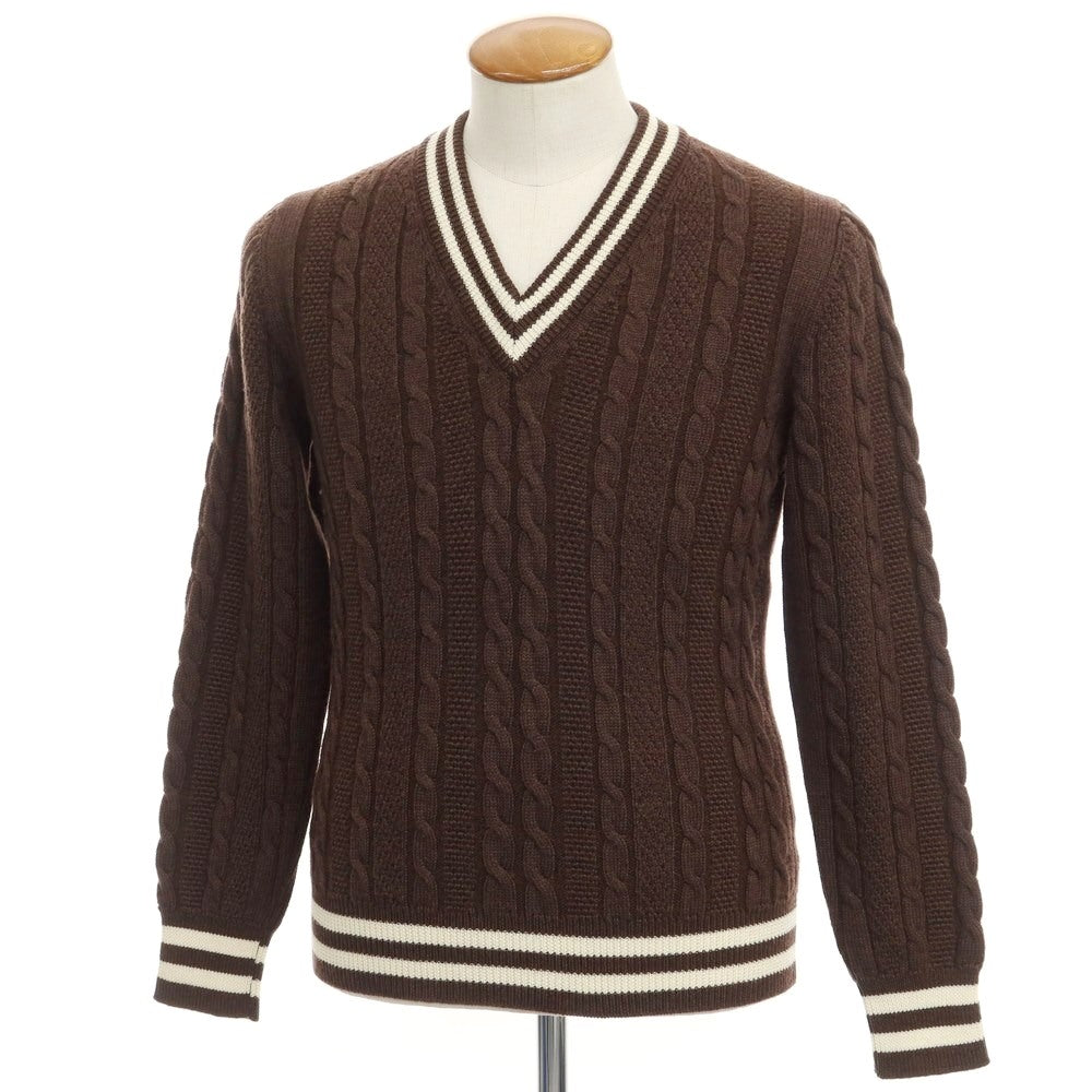 【中古】マクラーレン Mc Laren ウール Vネック チルデンニット ブラウンxオフホワイト【サイズ46】【BRW】【A/W】【状態ランクB】【メンズ】【768981】