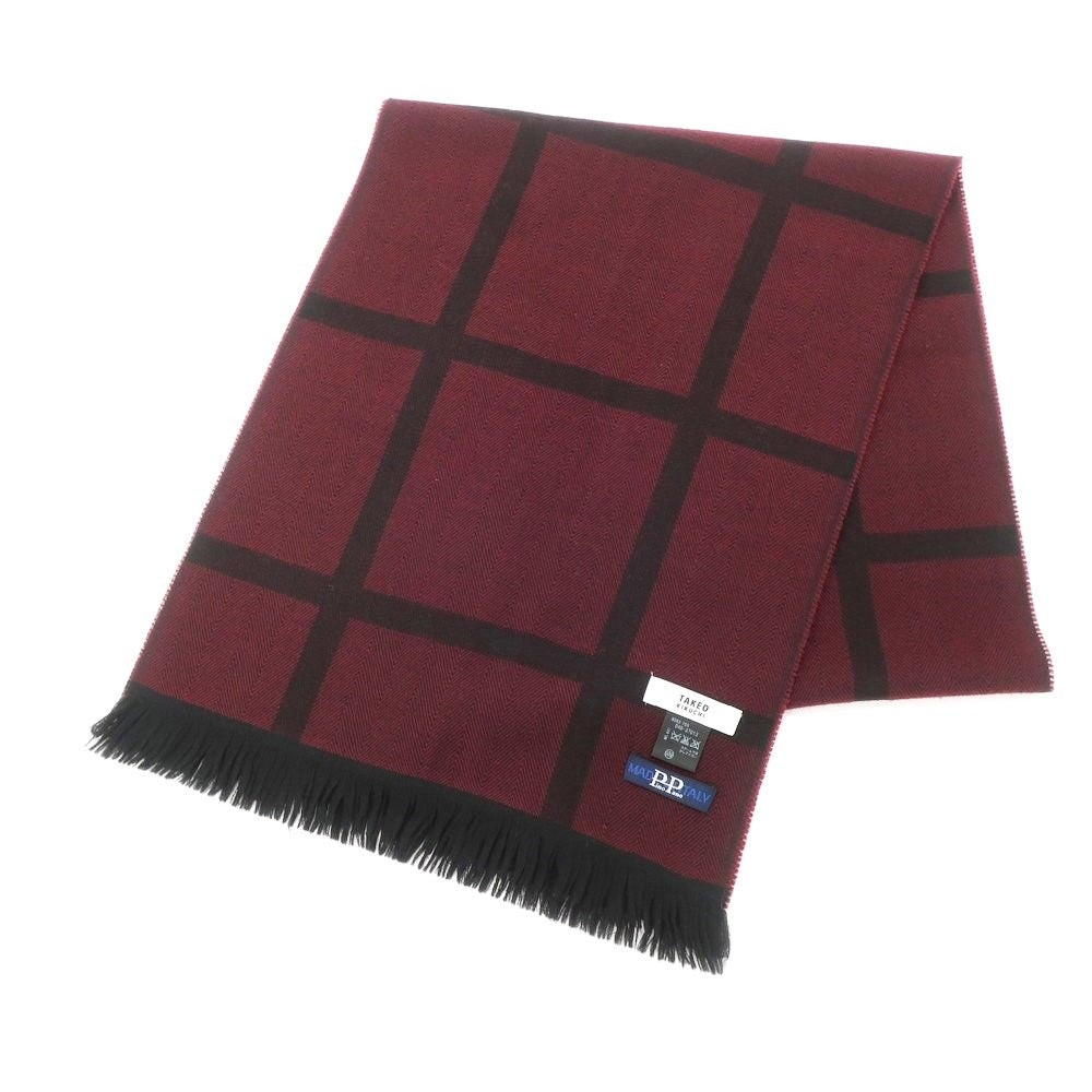 [Used] TAKEO KIKUCHI Wool Check Stole Bordeaux x Black [RED] [A/W] [Condition Rank C] [Men&