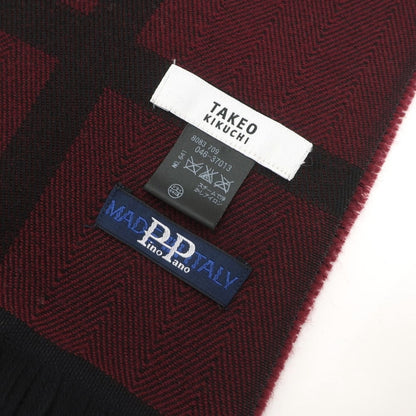 [Used] TAKEO KIKUCHI Wool Check Stole Bordeaux x Black [RED] [A/W] [Condition Rank C] [Men&