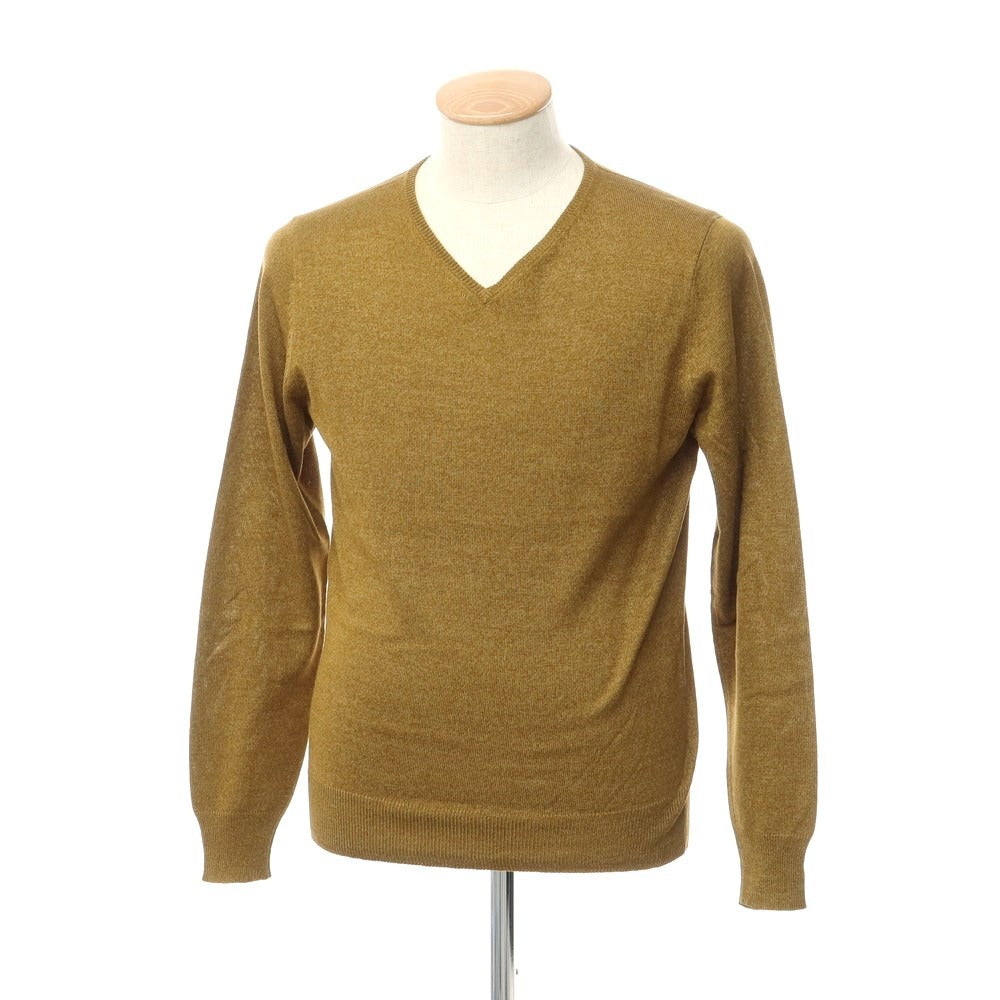 【中古】トゥモローランド TOMORROWLAND シルク Vネック プルオーバーニット イエローオーカー系【サイズM】【BRW】【S/S】【状態ランクB】【メンズ】【768977】