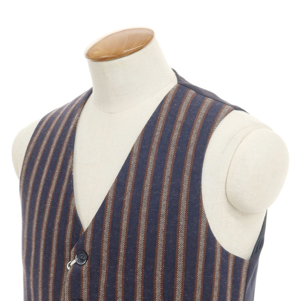[New] SSEINSE polyester cotton striped gilet vest navy x brown [size 48] [NVY] [A/W] [Condition rank N] [Men&