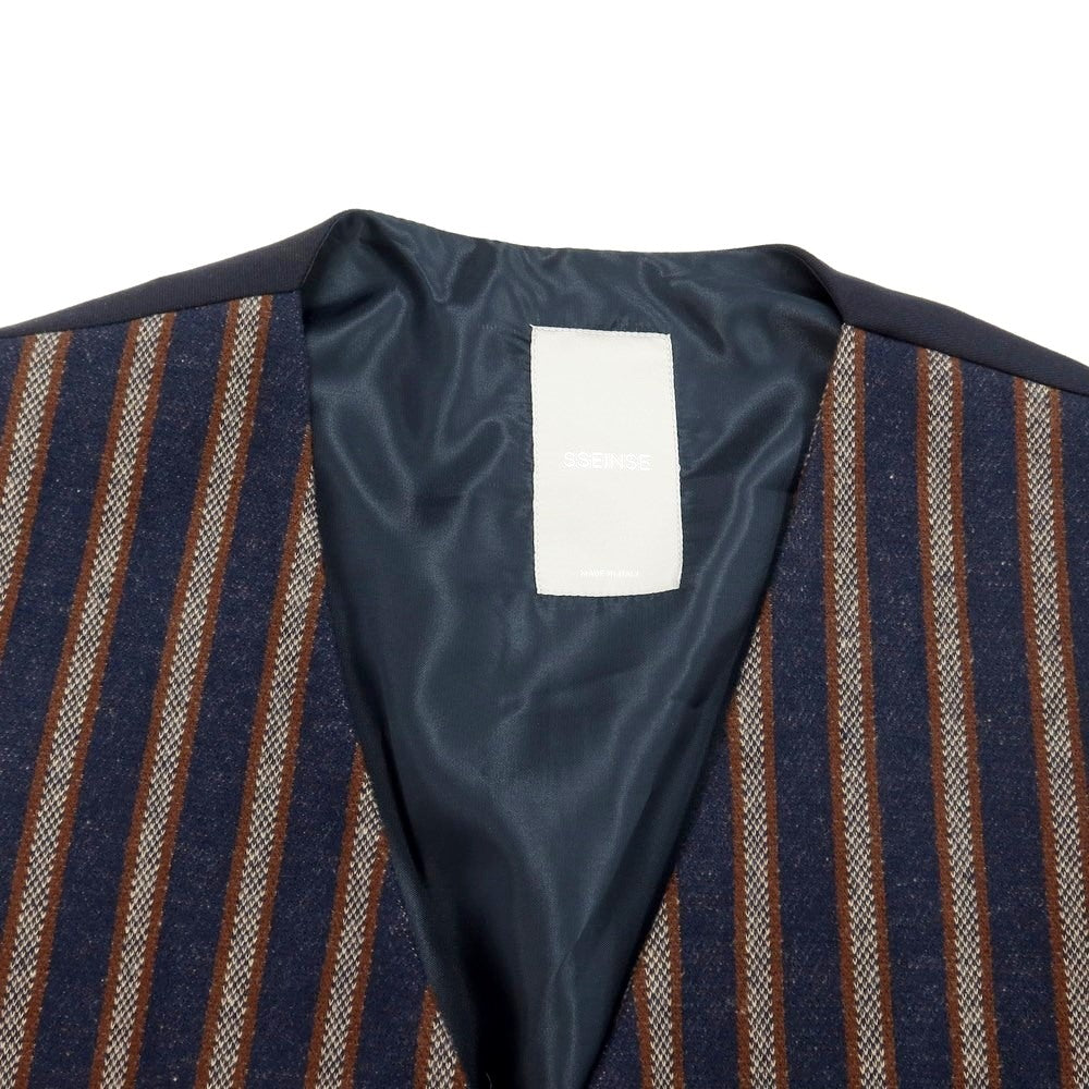[New] SSEINSE polyester cotton striped gilet vest navy x brown [size 48] [NVY] [A/W] [Condition rank N] [Men&
