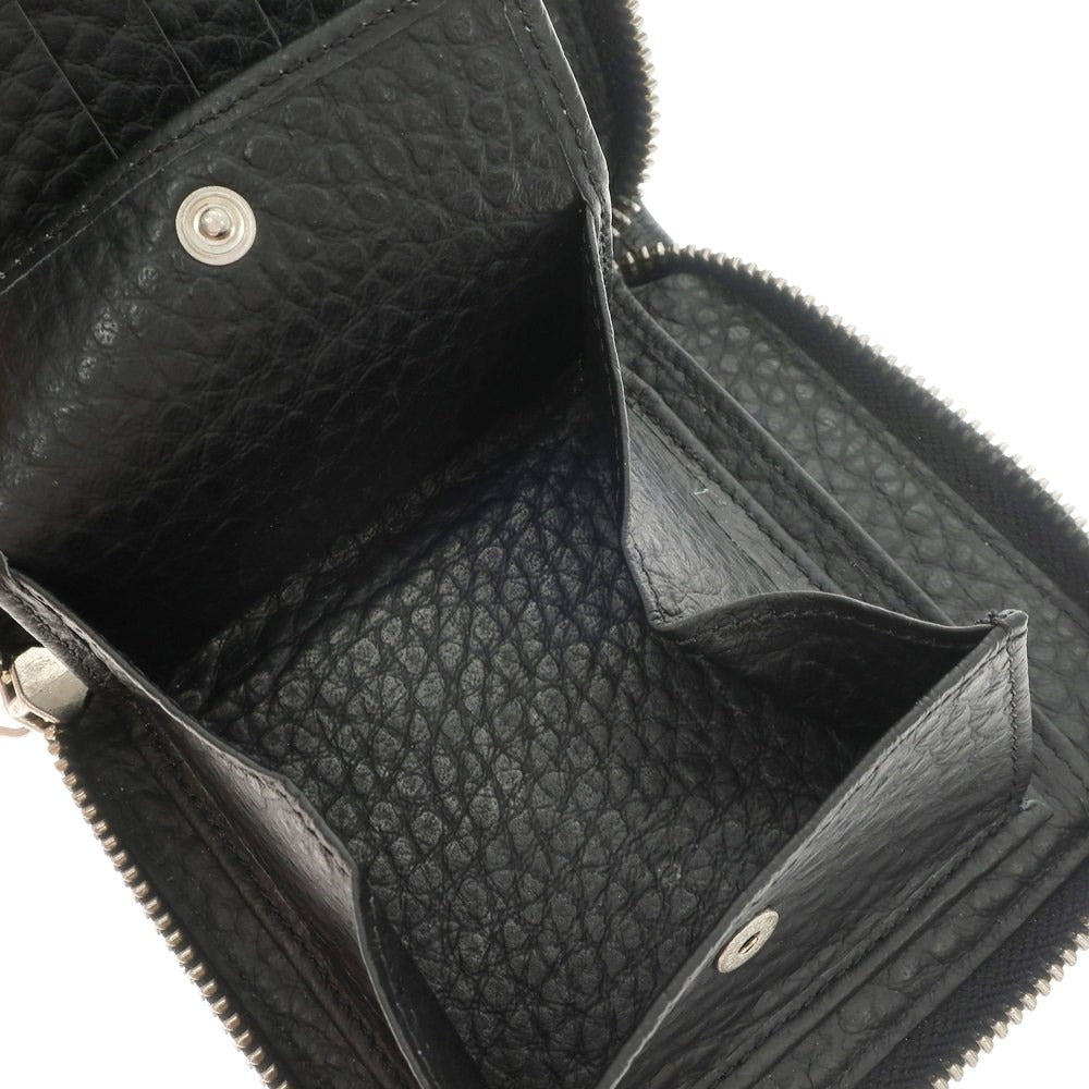 [Used] ORCIANI Shrink Leather Zip Around Bi-Fold Wallet Black [BLK] [S/S/A/W] [Condition Rank A] [Men&