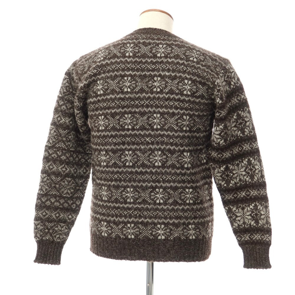 【中古】ジャミーソンズニットウェア Jamieson’s Knitwear BEAMS別注 ウール フェアアイル Vネックニット ダークブラウンxホワイト×グレー【サイズL】【BRW】【A/W】【状態ランクB】【メンズ】【768976】