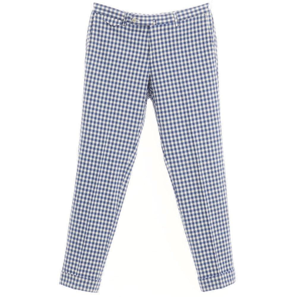 【中古】リングヂャケット リングジャケット RING JACKET シアサッカーストレッチコットン チェック スラックスパンツ ネイビーブルーxホワイト【サイズ48】【NVY】【S/S】【状態ランクB】【メンズ】【769077】