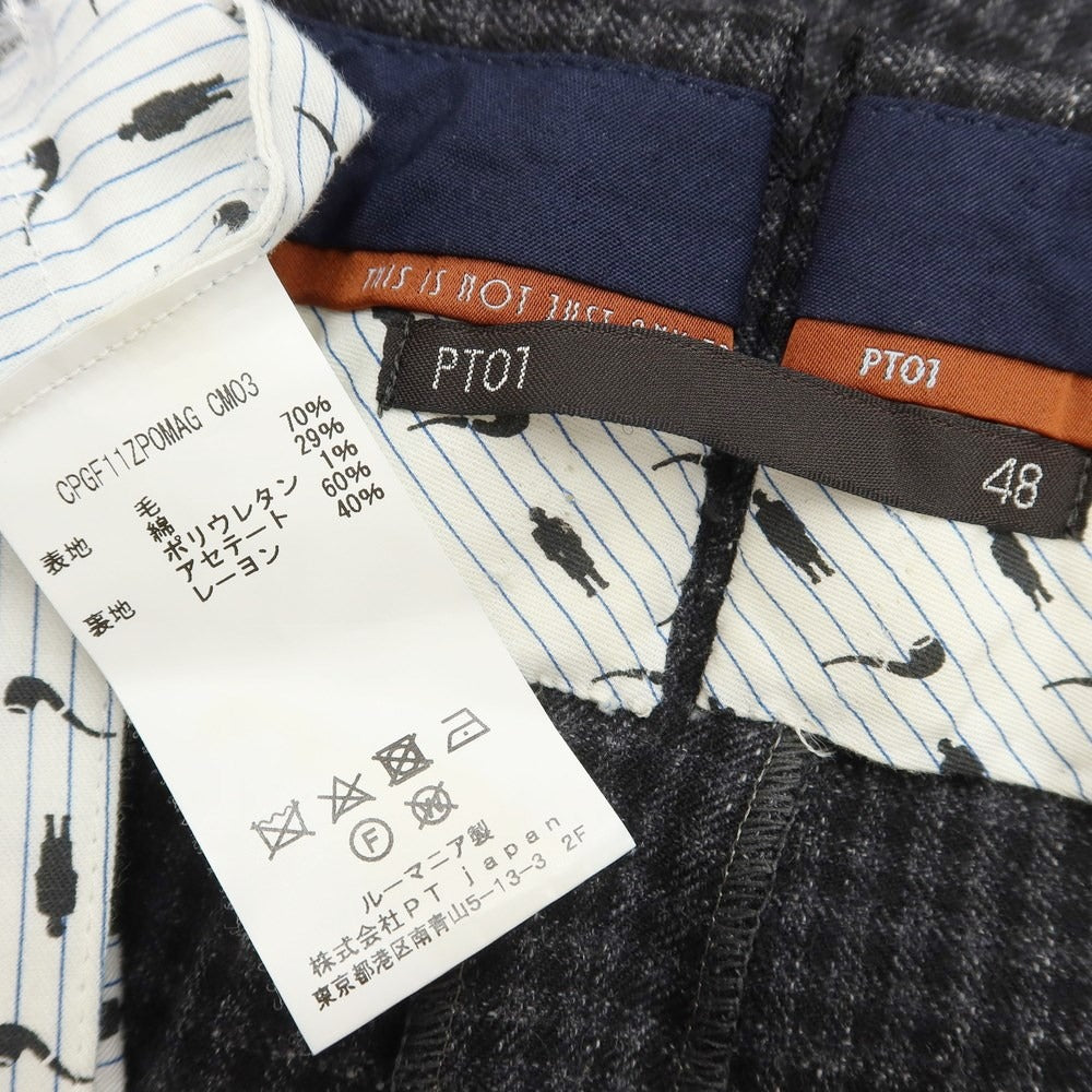 [Used] PT01 Wool Cotton Check Casual Slacks Pants Gray x Black [Size 48] [GRY] [A/W] [Condition Rank C] [Men&