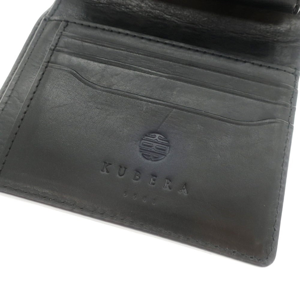 中古】クベラ KUBERA 型押しコードバン 二つ折り財布 ネイビー【NVY