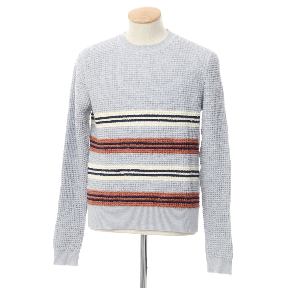 [Used] MARNI Waffle wool cotton striped crew neck knit Light grayish blue x navy [Size 44] [BLU] [A/W] [Condition rank B] ​​[Men&