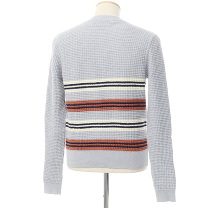 [Used] MARNI Waffle wool cotton striped crew neck knit Light grayish blue x navy [Size 44] [BLU] [A/W] [Condition rank B] ​​[Men&