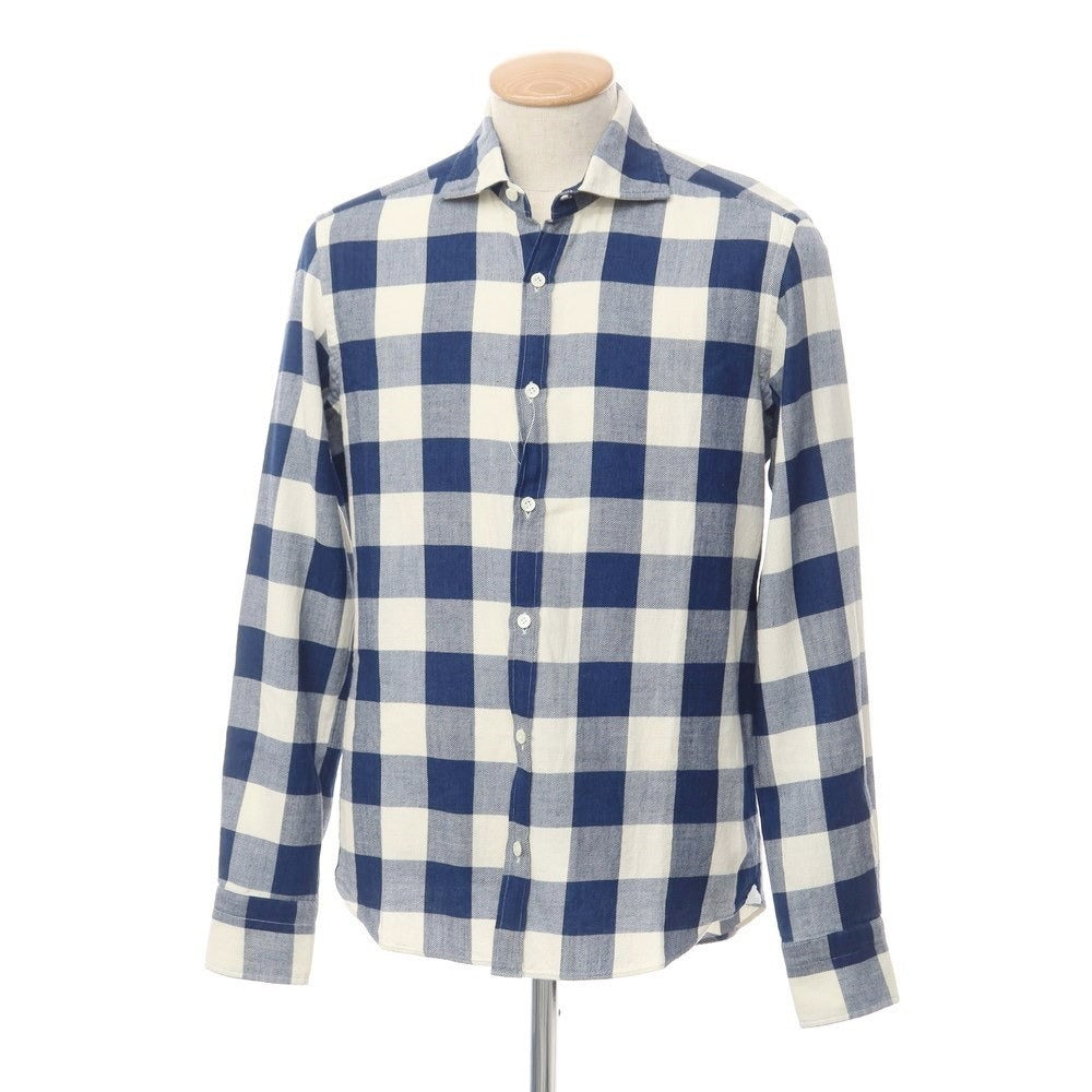 [Used] Giannetto Cotton Check Horizontal Collar Casual Shirt Navy x White [Size S] [NVY] [S/S/A/W] [Condition Rank B] ​​[Men&