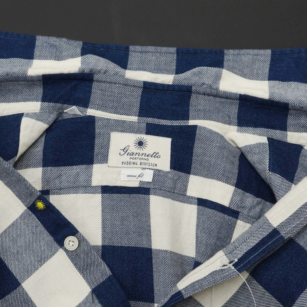 [Used] Giannetto Cotton Check Horizontal Collar Casual Shirt Navy x White [Size S] [NVY] [S/S/A/W] [Condition Rank B] ​​[Men&