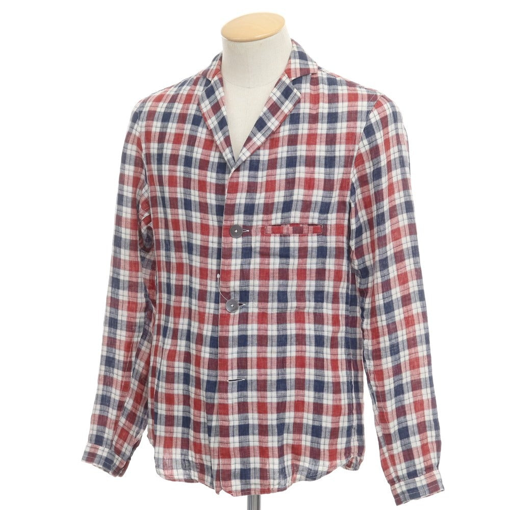 [Used] LARDINI Linen Check Shirt Jacket Red x Navy [XXS] [Condition Rank C] [Men&